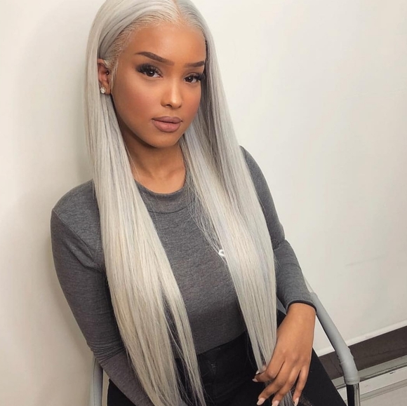 Platinum Silver Silky Straight Lace Wig
